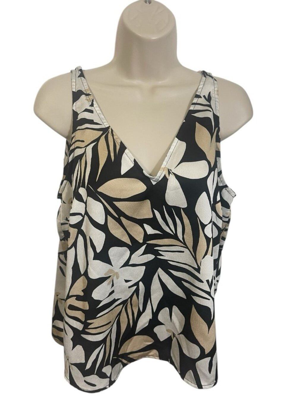 OLD NAVY Women's Size Medium Floral Satin V-Neck Blouse Top Neutral Colors